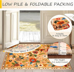 Floral 4x6 Area Rug Machine Washable Soft Print Boho Carpet Non Slip Doormat Low Pile Flower Area Rugs for Living Room Bedroom Nursery Kitchen Dining Room Indoor-Yellow/Orange