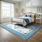 SOULFUL Medium Pile 4x6 Rugs for Living Room - Soft Foot Feel Area Rug - Blue Boho Floral - Washable Non-Slip - Perfect for Bedroom Kids Room Under Dining Table Office