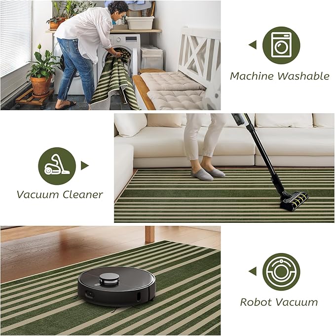Beeiva Striped Modern Bathroom Runner, 2.5x8 Green Washable Runners for Hallways Entryway, Bohemian Non Slip Non Shedding Low Pile Carpet for Porch, BedroomIndoor Kithchen Laundry Room Porch Bedroom