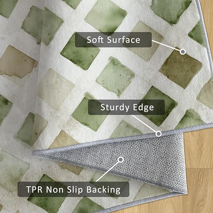 Checkered Rug, Washable 3x5 Rug for Living Room, Geometric Rhombus Patterned Indoor Carpet, Checkered Decor for Home, Bedroom, Soft Non Slip Thin Design FER34
