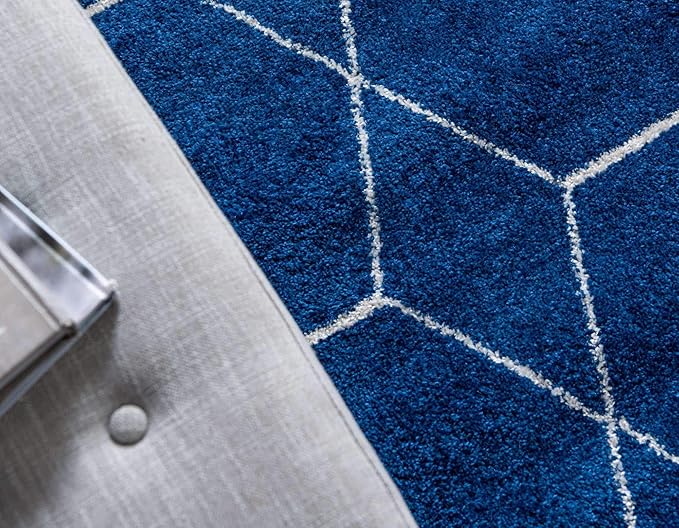 Unique Loom Trellis Frieze Collection Area Rug - Geometric (5' Square, Navy Blue/ Ivory)