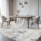 Area Rug Living Room Rugs - 9x12 Abstract Large Soft Indoor Washable Rug Neutral Modern Low Pile Carpet for Bedroom Dining Room Farmhouse Home Office - Beige Blue
