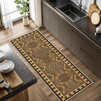 Brown Geometric Runner Rug, 3x8ft Hallway Runner Washable Rug, Corridor & Foyer High-Traffic Rugs, Indoor Durable Non-Slip Mat, Vintage Southwestern Decorative Home Carpet