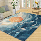Boho Sun Area Rugs 5x6ft, Mosaic Sunburst Rugs for Kids Bedroom, Abstraction Deco Office Rug Low Pile are Not Stumbling Foot for Living Room End Table Nursery