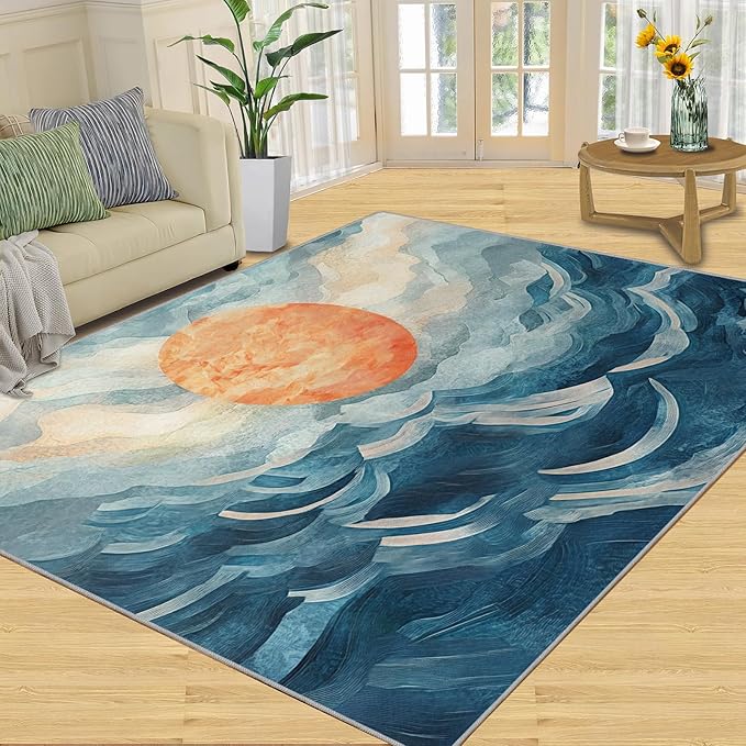 Boho Sun Area Rugs 4x5ft, Mosaic Sunburst Kids Play Rug, Abstraction Deco Throw Rugs Bedroom Fluffie Soft for Coffee Shop Living Room Under Table Game Room