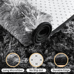 Height Pile 1.4" Plush Rug Shaggy Soft Fluffy Rug Non-Slip Indoor Floor Carpet for Living Room Plush Carpet for Living Room Tie-Dyed Black Grey 2x3 Feet
