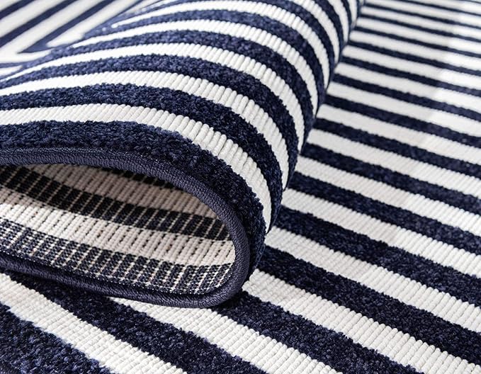 Unique Loom Sabrina Soto Outdoor Collection Geometric, Modern, Vibrant, Carved Area Rug (5' 0 x 8' 0 Rectangular, Navy Blue/ Ivory)