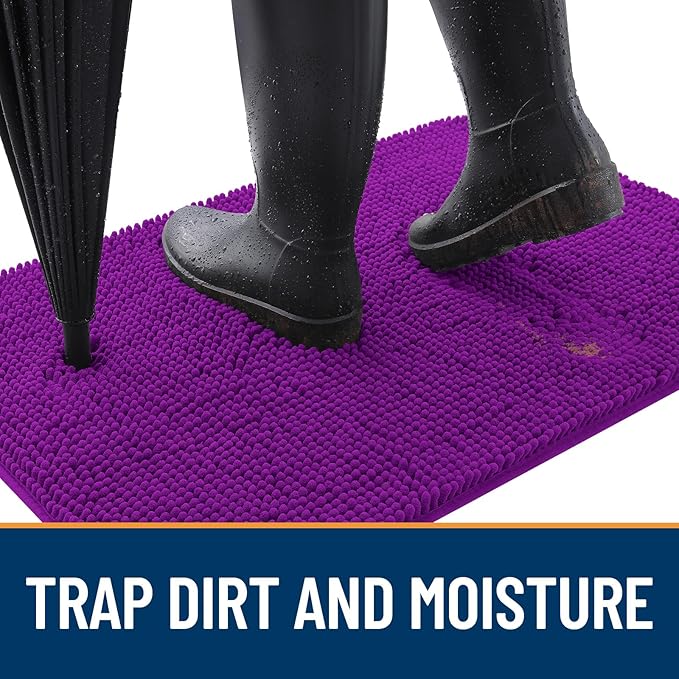 OLANLY Dog Door Mat for Muddy Paws 59x32, Absorbs Moisture and Dirt, Absorbent Non-Slip Washable Doormat, Quick Dry Chenille Mud Mat for Dogs, Entry Indoor Entryway Carpet for Inside Floor, Purple