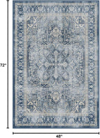 RUGGABLE Washable Vintage Area Rug – Kamran Admiral Blue 4x6, Stain-Resistant, Non-Slip – Medium Machine Washable Rugs for Living Room, Bedroom, Hallway, Entryway & Office–with Standard Pad