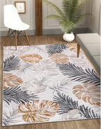 CAMILSON Indoor Outdoor Rug, Yellow 5x7 Leaf Tropical Botanical Area Rugs for Indoor and Outdoor patios, Easy-Cleaning Non-Shedding Living Room, Garden and Kitchen Washable Outside Carpet (5 x 7)