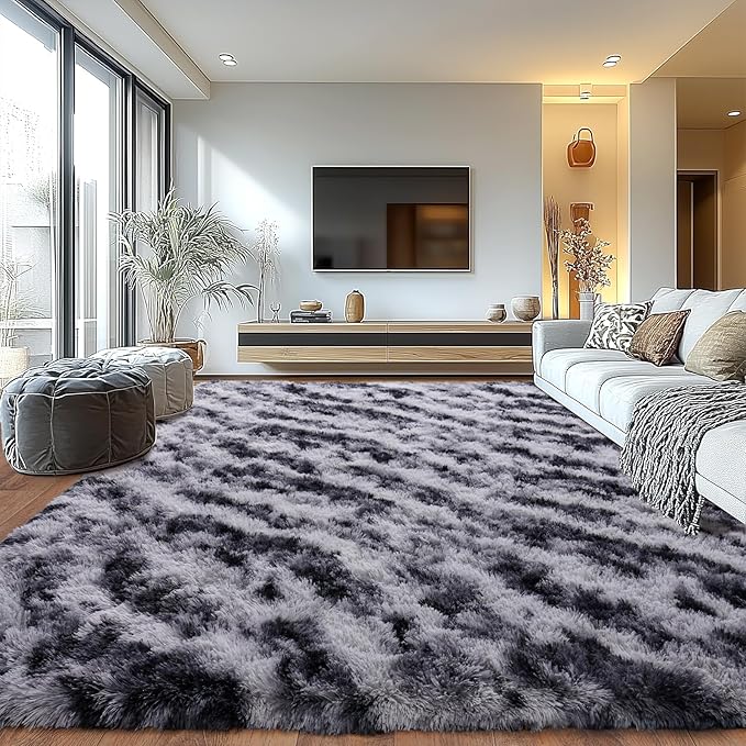 Shaggy Modern Shag Area Rug for Bedroom, Upgrade Non-Slip Plush Fluffy Carpet for Kids Room Home Decor, Plush Area Rug Tie Dye Stripes 6x9Ft