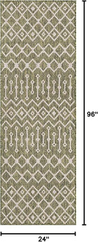 Unique Loom Outdoor Trellis Collection Area Rug - Tribal Trellis (2' x 8' Runner, Green/ Natural)