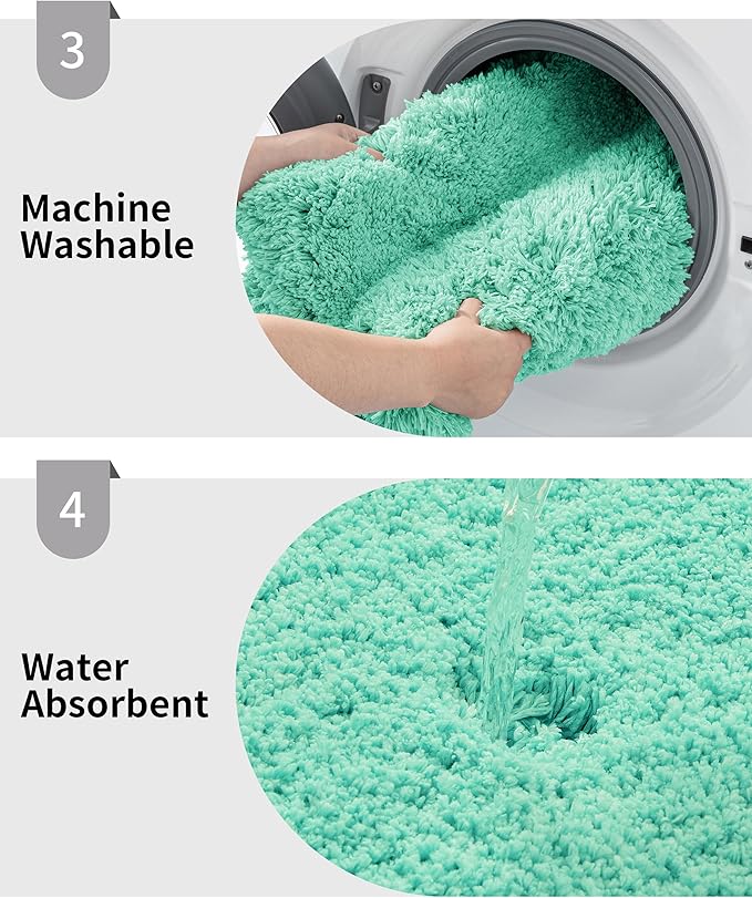 Bathroom Rug 20x32 Non Slip Fluffy Spa Blue Bath Mat for Bathroom Floor Washable Plush Luxury Bath Rug for Tub Soft Shaggy Absorbent Shower Sink Mat