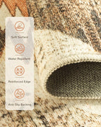 Area Rug 9x12 Rug Machine Washable Non-Slip Low Pile Print Pattern Western Rug for Living Room Bedroom Entryway Tribal Series -Cream/Camel