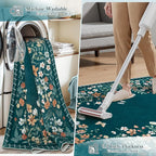 Wonnitar Washable 8x10 Area Rug, Non-Slip Teal Green Floral Rugs for Living Room, Low Pile Soft Bedroom Rug, Stain Resistant Floor Carpet for Dining Room(Teal Green,8'x10')