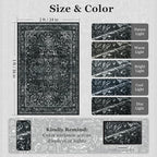 Distressed Black Kitchen 2x3 Rugs Non Slip Washable, Vintage Medallion Pinted Dark Door Mat Indoor Entrance Entryway, Small Low Pile Rugs for Bathroom Vanity/Laundry Room/Bedroom