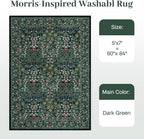 5x7 Area Rugs Living Room Rug - Floral Vintage Morris-Inspired Washable Carpet, Low Pile Non-Shedding Stain Resistance Boho Soft Carpet for Bedroom, Dining Room, Office, Farmhouse (5'x7' Dark Green)
