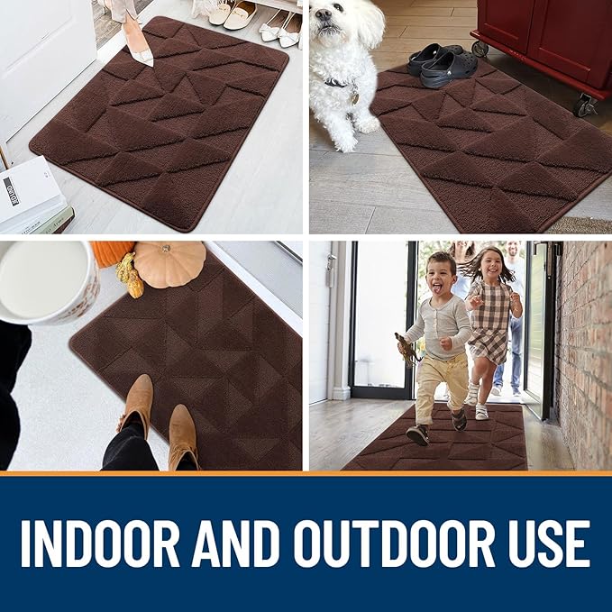 OLANLY Door Mats Indoor, Non-Slip, Absorbent, Dirt Resist, Entrance Washable Mat, Low-Profile Inside Entry Doormat for Entryway (36x24 inches, Dark Brown)