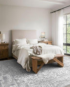 vivorug 4x6 Neutral Area Rugs, Stain Resistant Washable Rug for Living Room, Vintage-Inspired (Ivory/Silver, 4'x6')