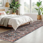 KOZYFLY Runners for Hallways 2x10 Ft Washable Kitchen Runner Rug Boho Runner Rug for Entryway Indoor Printed Faux Wool Carpet Runner for Bedroom Kitchen Hall, Brick Red/Orange/Green