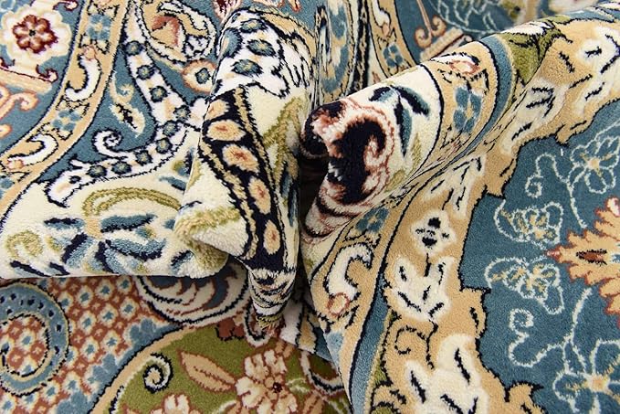 Unique Loom Narenj Collection Classic Traditional Medallion Textured Design Area Rug, 8 x 10 ft, Blue/Tan