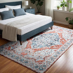 4x6 Washable Rug – Boho Non-Slip Indoor Area Rug for Living Room, Bedroom, Dining Room, Entryway – Light Blue and Terracotta Bohemian Style