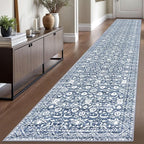 Runner Rug 2.6x16, Light Blue White Washable Long Hallway Rug Runner Non-Slip Soft Kitchen Runner Thin Printed Faux Wool Super Soft Carpet for Entryway Bedroom Laundry Room Indoor Home Decor
