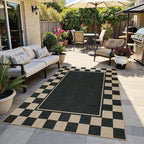 Moynesa Checkered Easy Jute Outdoor Rug 8x10 Area Rugs for Living Room, Black Washable Indoor Outdoor Patio Rug Non Slip, Large Farmhouse Carpet for Bedroom Dining Room Backyard