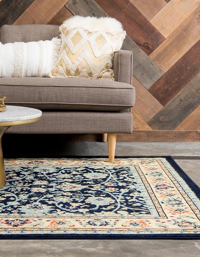 Rugs.com Yasmin Collection Rug – 7' x 10' Navy Blue Medium Rug Perfect for Bedrooms, Dining Rooms, Living Rooms