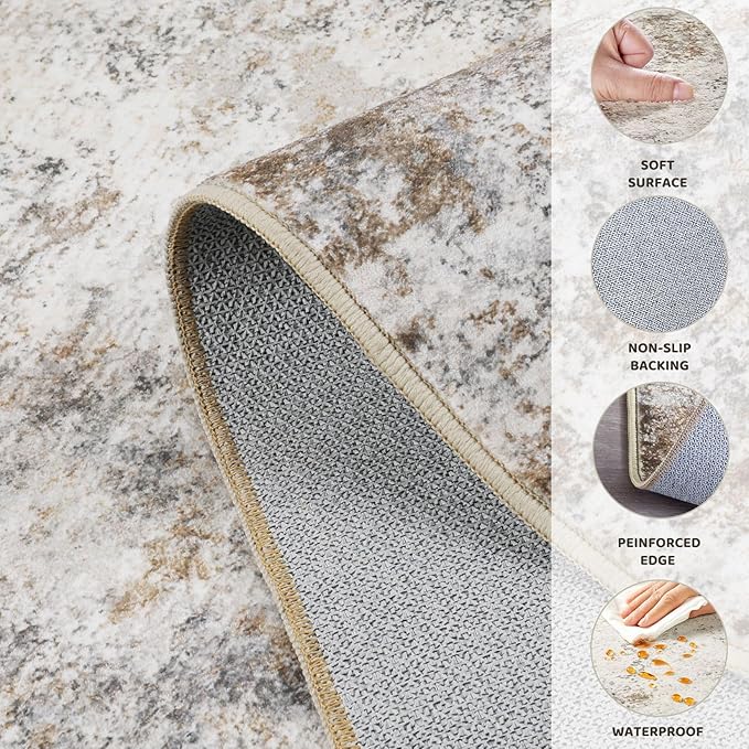 12x15 Area Rug Living Room Rugs - Washable Neutral Modern Abstract Soft Thin Large Rug Indoor Floor No Slip Rug Carpet for Bedroom Under Dining Table Home Office Decor - Brown Grey
