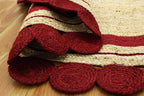 5x7 Kilim Oval Rug – Solid Red Beige Handmade Boho Rug, 0.27" Thick Flatweave, Hand Braided Natural Jute Carpet for Bedroom, Living Room, Dining Area