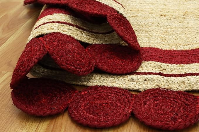 2.6x20 Oval Jute Runner – Flatweave Oval Kilim Rug, 0.27" Thick, Hand Braided Jute, Solid Red Beige, Handmade Boho Carpet for Hallway, Entryway, Indoor Outdoor Use