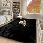 5x7 Solid Fluffy Black Area Rug – Washable, Durable,Large Living Room Rug, Non-Slip High Pile Shag Rugs for Bedroom, Bedside, Dorms, Nursery Rooms, Kids Room, Soft Indoor Floor Carpet Decor