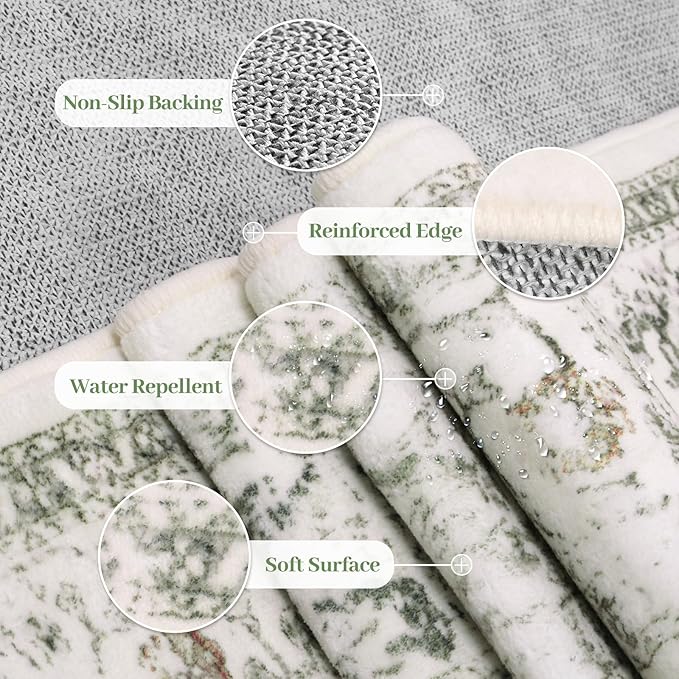 LIVEBOX Green 10x14 Area Rugs, Soft Extra Large Area Rug for Living Room Low Pile Non Slip Boho Rug, Non Shedding Indoor Carpet for Bedroom Dining Room Under Table
