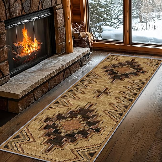 Vintage Geometric Cross Hallway Runner Rug, 4x12ft Entrance Washable Rug, Corridor & Foyer High-Traffic Area Rugs, Durable Non-Slip Mat, Soft Bedroom Rugs, Southwestern Home Decor Carpet
