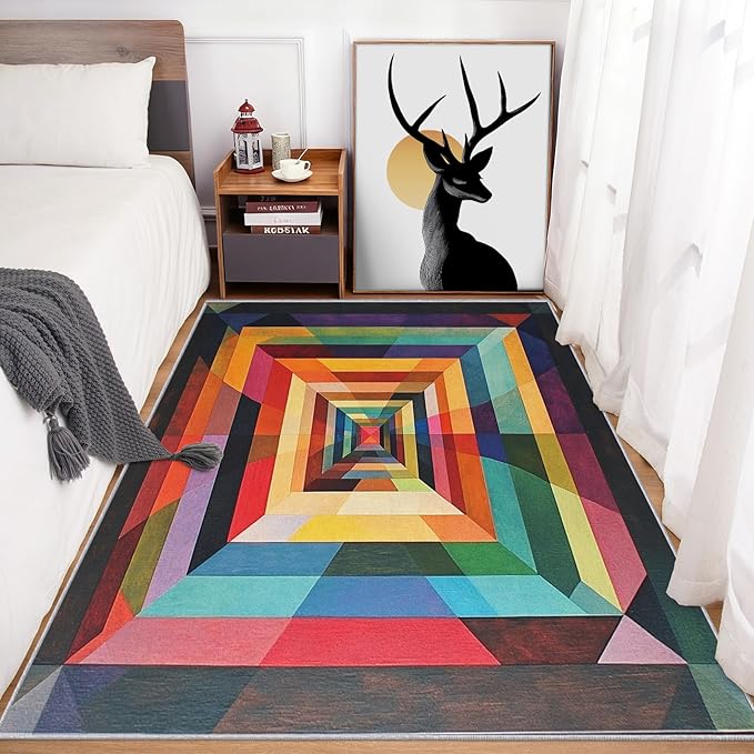 2x3 Colorful Geometry Throw Rugs for Entryway, Washable Abstract Geometric Pattern Indoor Door Mat, Bedroom Kitchen Entrance, Non Slip Soft Thin, Abstract Art Decor Small Area Rug PF-P 49
