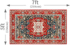 Enkor Area Soft Rugs 5x7 Washable Non Slip Boho Floor Rugs for Living Room Bedroom, Vintage Style Farmhouse Mat for Kitchen Entryway Red & Blue