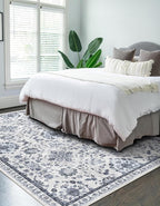vivorug 3x5 Rug, Stain Resistant Washable Rug for Living Room, Floral Area Rug Vintage Inspired (Ivory/Blue, 3'x5')