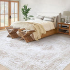 Area Rug 8x10 Living Room Rug, Machine Washable Vintage Distressed Medallion Rug Non-Slip Soft Low Pile Large Indoor Rugs for Bedroom Kitchen Dining Room Office(Beige,8'x10')
