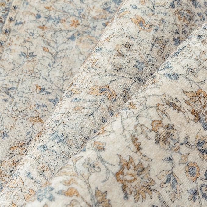Beige Area Rug 5x7 Living Room Machine Washable Vintage Carpet Non Slip Indoor Retro Traditional Accent Throw Large Rug for Office Kitchen Bedroom Dining Room