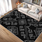 Geometric Rug, Washable 5x8 Rug for Living Room, Black and White Patterned Indoor Carpet, Modern Geometric Decor for Home, Bedroom, Soft Non Slip Thin Design FER19