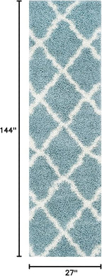 SAFAVIEH Dallas Shag Collection Runner Rug - 2'3" x 12', Seafoam & Ivory, Trellis Design, Non-Shedding & Easy Care, 1.5-inch Thick Ideal for High Traffic Areas in Living Room, Bedroom (SGD257C)