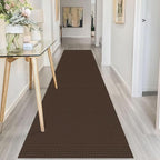 IOHOUZE Washable Runner Rug 2.6x10 Non Slip Rubber Backed Long Hallway Runner Entryway Runner Indoor, Kitchen Rugs Woven Cotton Floor Carpet for Hall Entrance, Brown