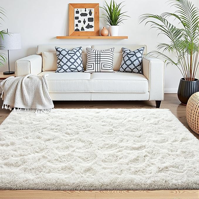 Beglad Fluffy Area Rugs 4x6 Feet, Modern Minimalist Style Shag Rugs, Non-Slip Indoor Carpet Soft Rugs for Bedroom, Living Room & Kids Room, Cream White