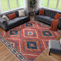 Area Rug 5x8 Rug Machine Washable Non-Slip Low Pile Print Pattern Western Rug for Living Room Bedroom Entryway Tribal Series-Red/Orange