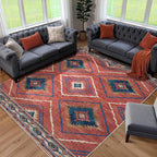 Area Rug 5x8 Rug Machine Washable Non-Slip Low Pile Print Pattern Western Rug for Living Room Bedroom Entryway Tribal Series-Red/Orange