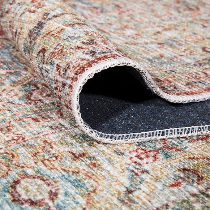 Bloom Rugs Washable Non-Slip 10x14 Rug - Orange/Olive Beige Traditional Oriental Area Rug for Living Room, Bedroom, Dining Room, and Kitchen - Exact Size: 10' x 14'