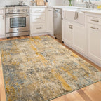 Area Rug 4x6 Beige Rug Washable Boho Rugs Non Slip Low Pile Abstract Small Carpet for Entryway, Bedroom, Kitchen, Classroom, Kids Room, Office, Dorm, Dining Room Light Tan