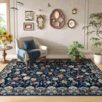 Rugcomf Vintage Paisley 3'x5' Area Rug - Machine Washable, Non-Slip Low Pile Small Floral Carpet for Bedroom, Bedside, Kitchen, Entryway, Kids/Girls Room, Office - Blue