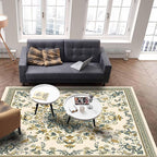 Bohemian Rectangular Area Rugs for Living Room Bedroom 3 x 5 ft Vintage Farmhouse Floral Pattern Non-Shedding Soft Low Pile Rug Non Slip Washable Rug for Nursery Entryway Playroom